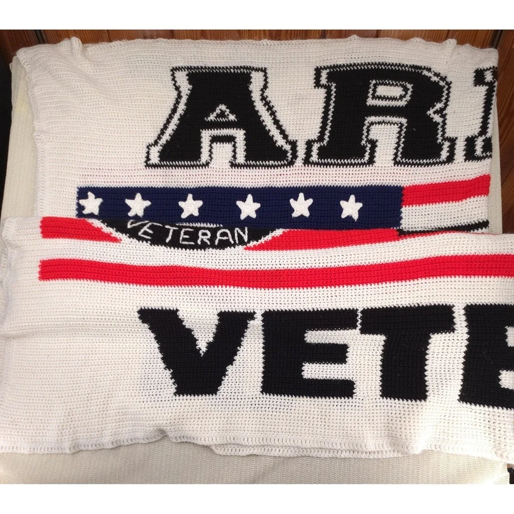 US Army‎ 82nd Airborne Veteran Blanket Quilt Crochet Flag Handmade 63
